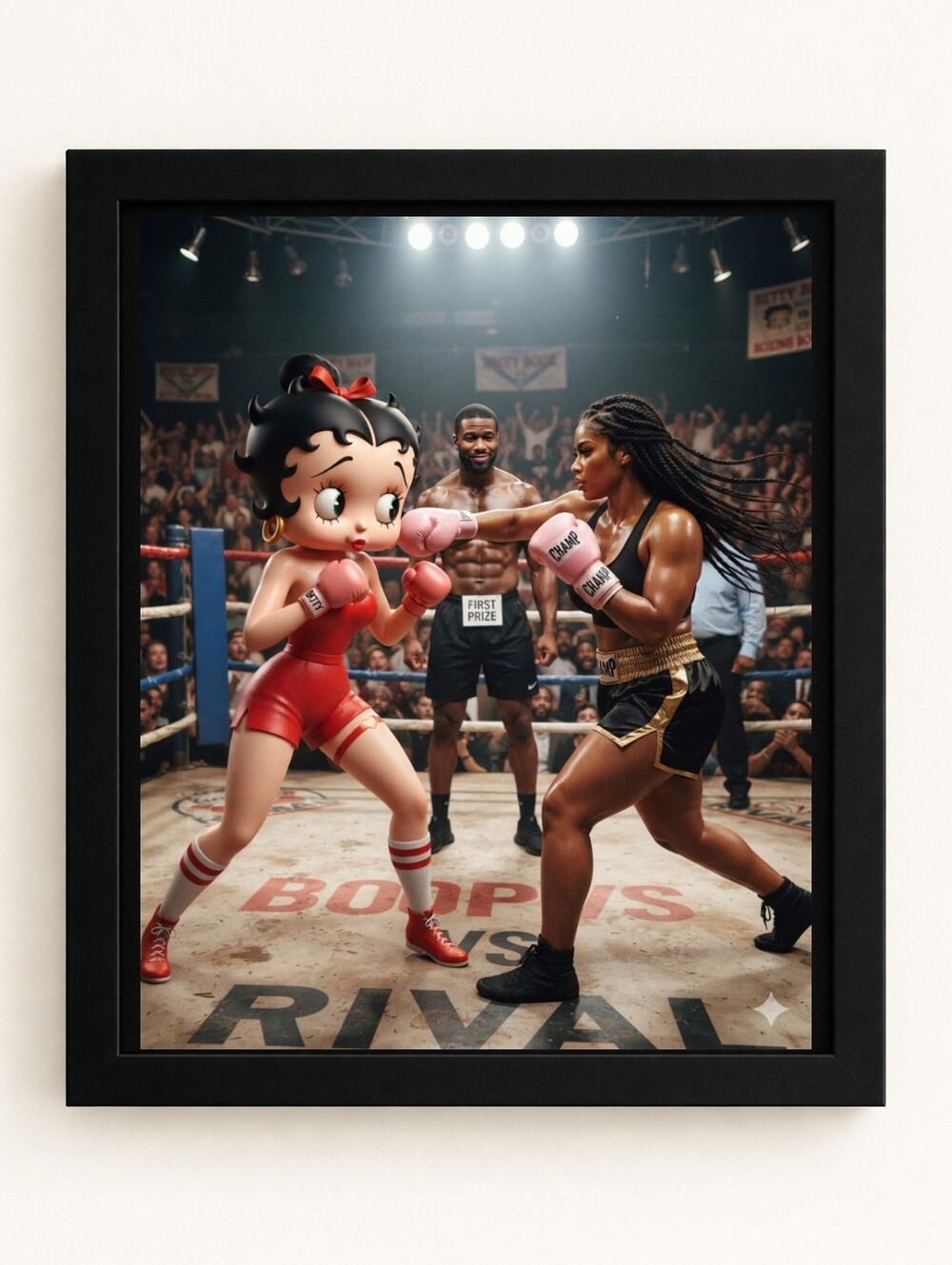 Betty Boop Boxing Showdown 8x10 Framed AI Art Print – Pink Glam Wall Decor